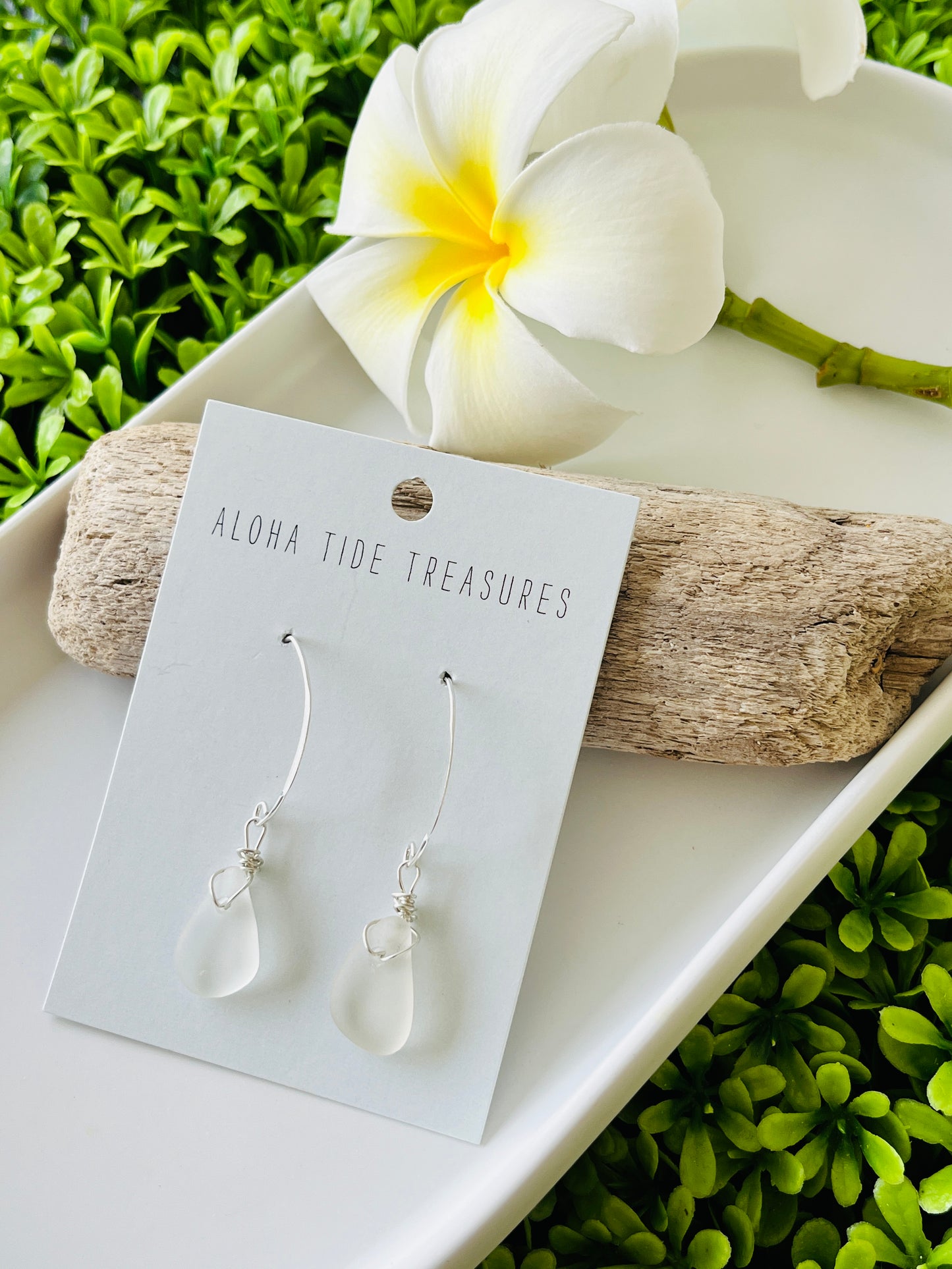 Sterling Silver White Sea Glass Earrings