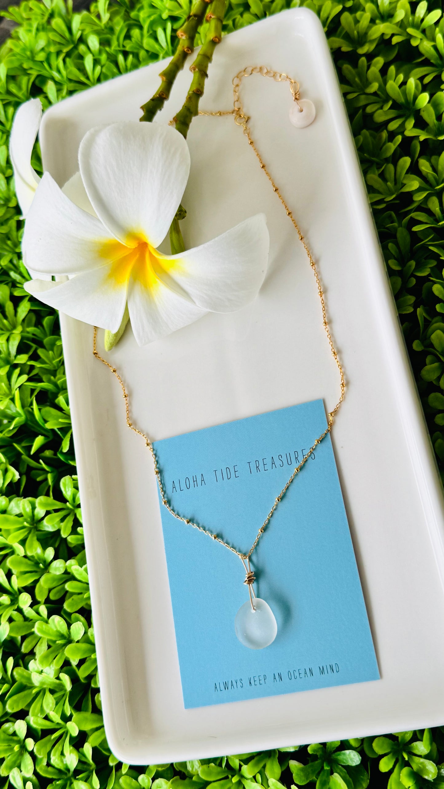 14K GF White Seaglass Necklace 16”