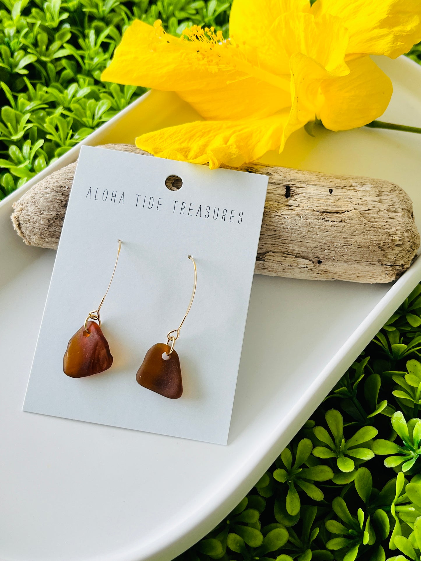 14K GF Brown Sea Glass Earrings