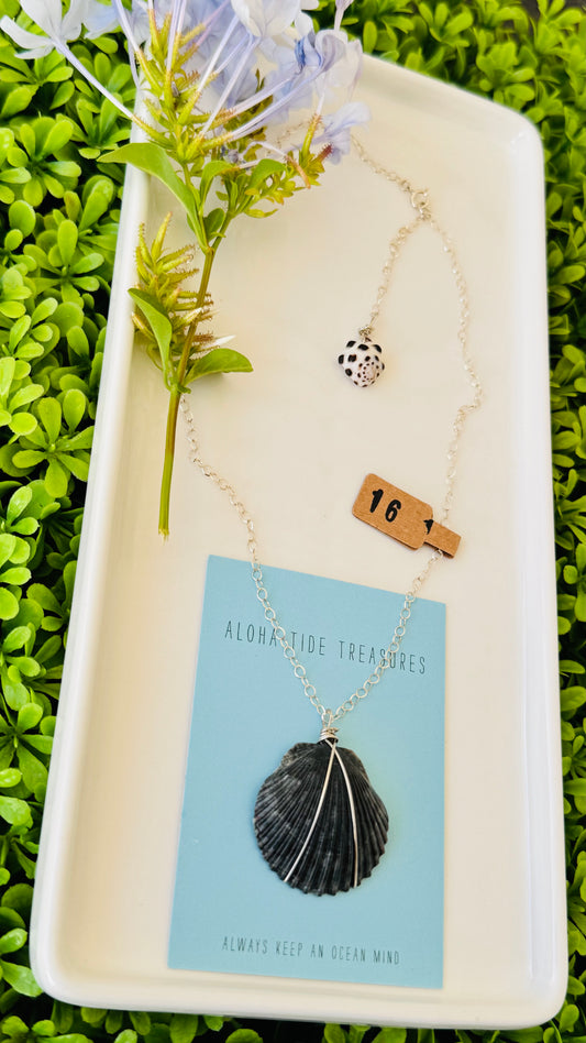 Sterling Silver Black Shell Necklace - 16”