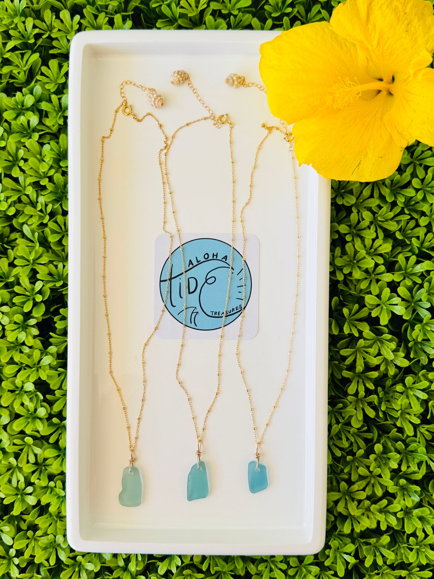 14K GF Blue Seaglass Necklaces - Carla