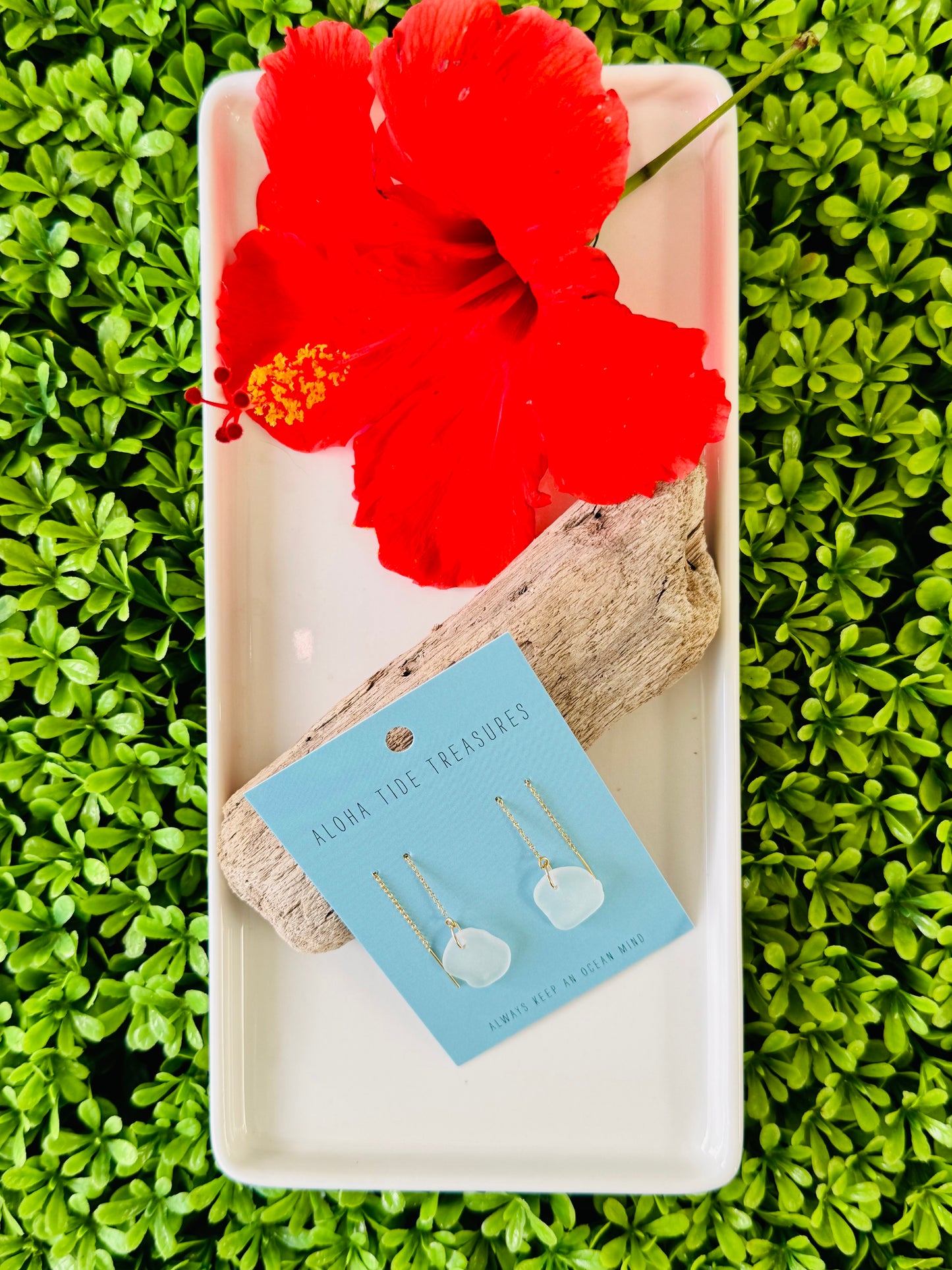 14K GF White Seaglass Threader Earrings- Julianne