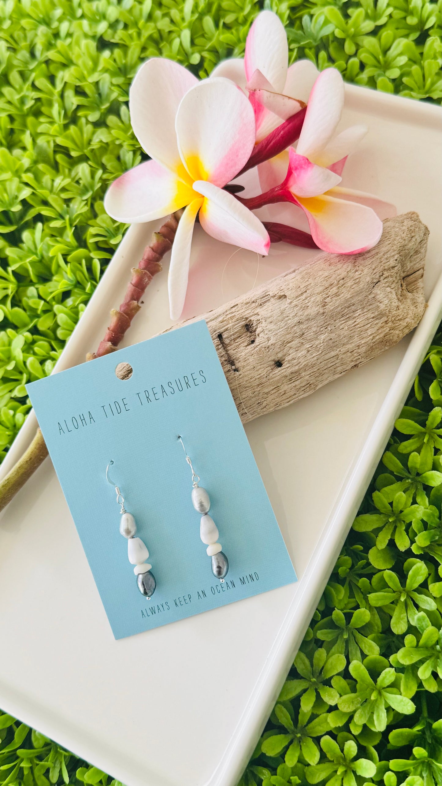 Sterling Silver Puka/Pearl Dangle Earrings- Rebecca
