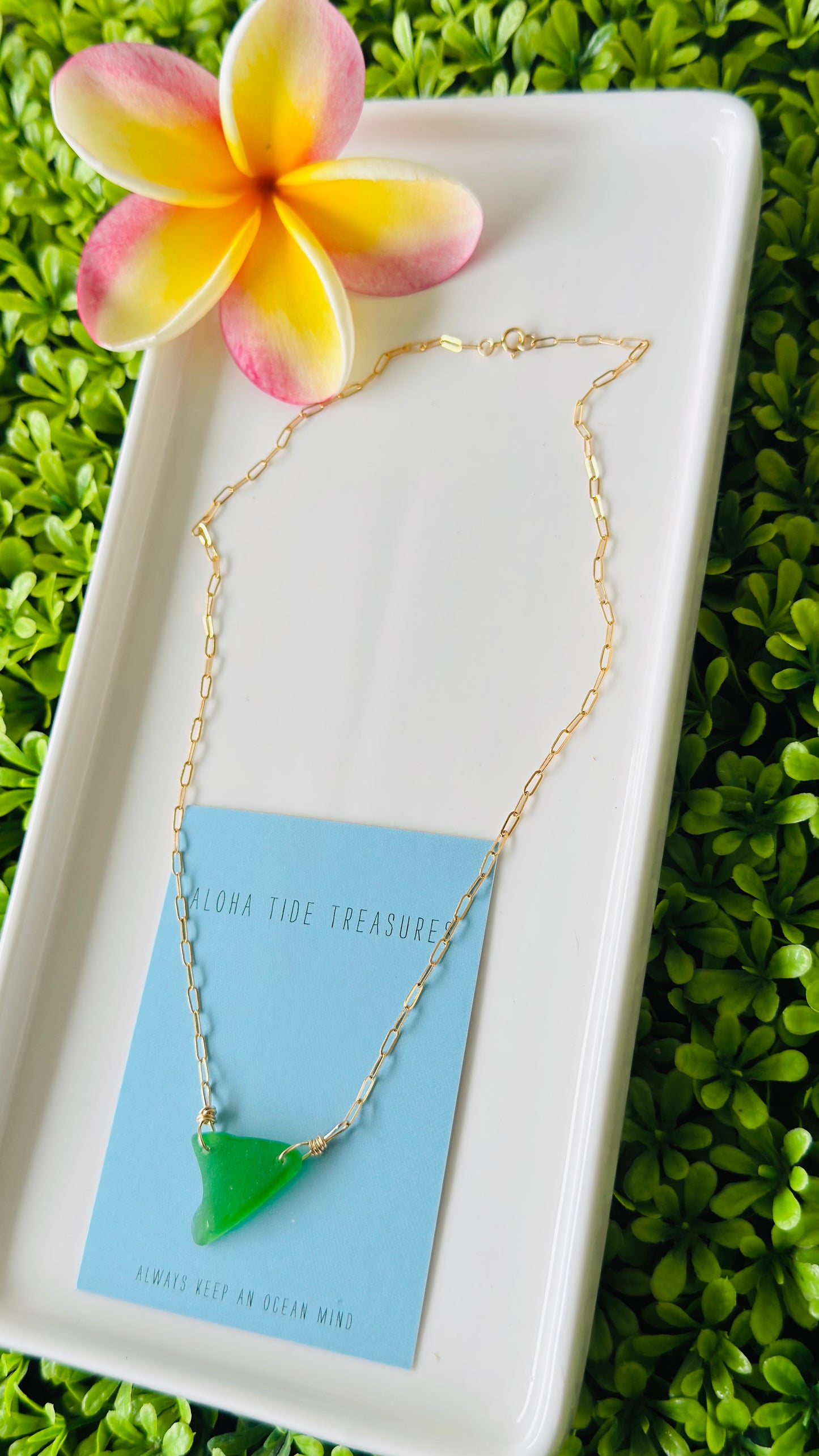 14K GF Green Seaglass Necklace 16” - AB