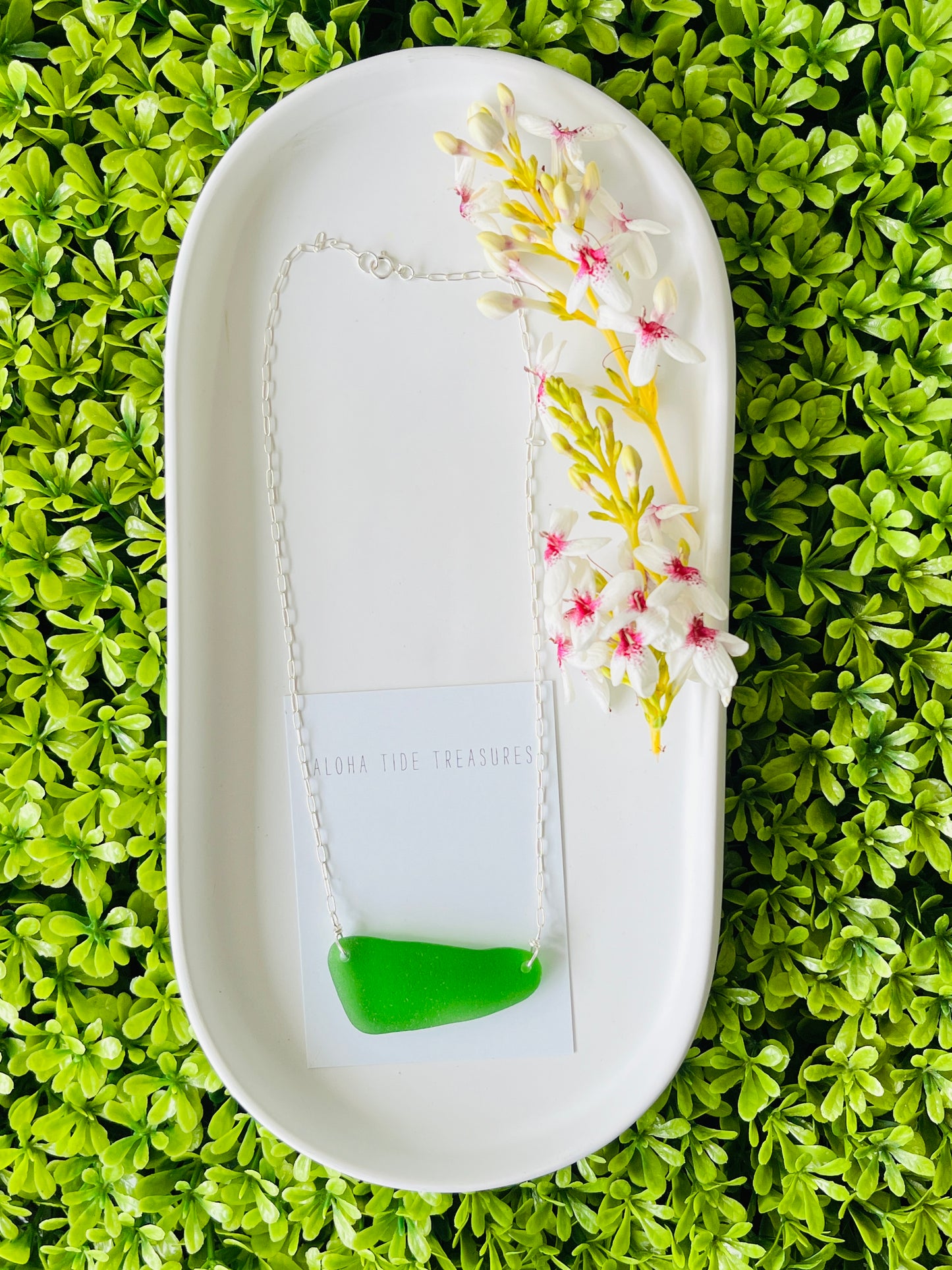 Sterling SIlver Green Sea Glass Necklace 17”