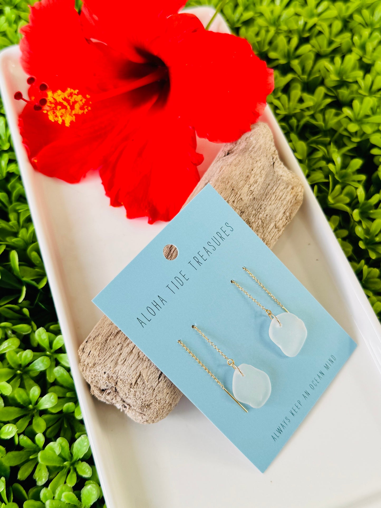 14K GF White Seaglass Threader Earrings- Julianne