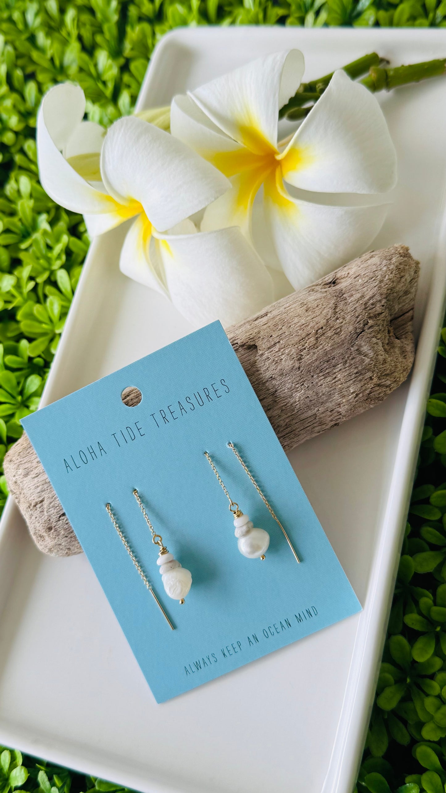 14K GF Puka/Pearl Threader Earrings - Sage