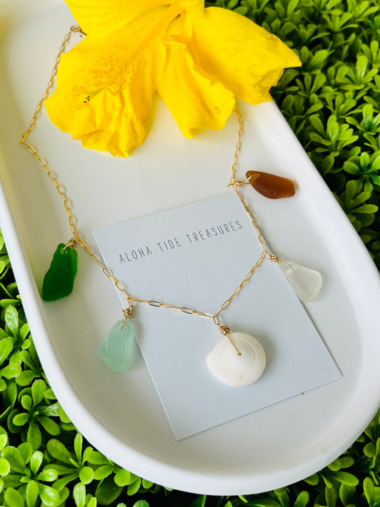 14K GF Dangle Necklace Seaglass