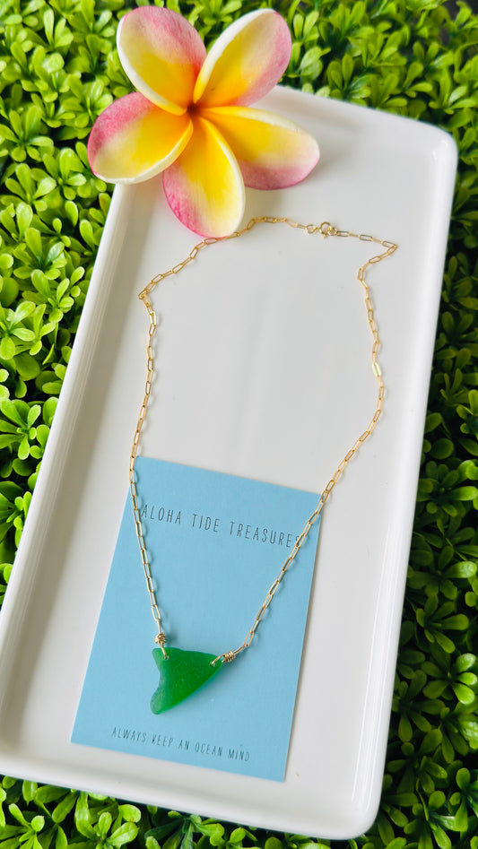 14K GF Green Seaglass Necklace 16” - AB