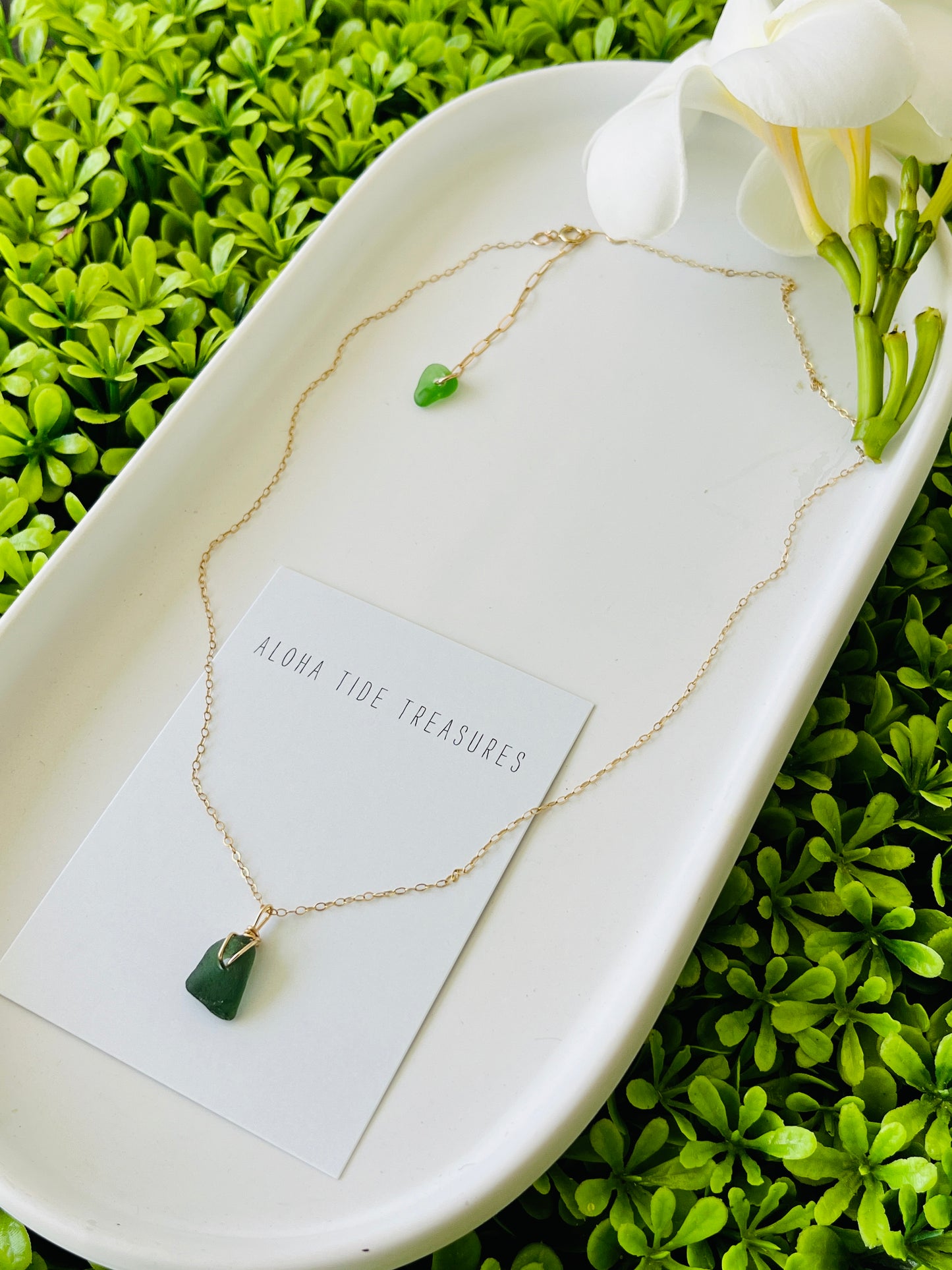 14K GF Green Seaglass Necklace 17” - Stephanie