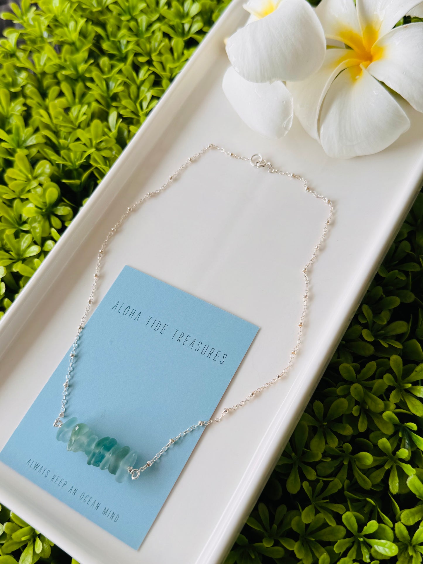 Sterling Silver Sea Glass bar Necklace 16” - Karla