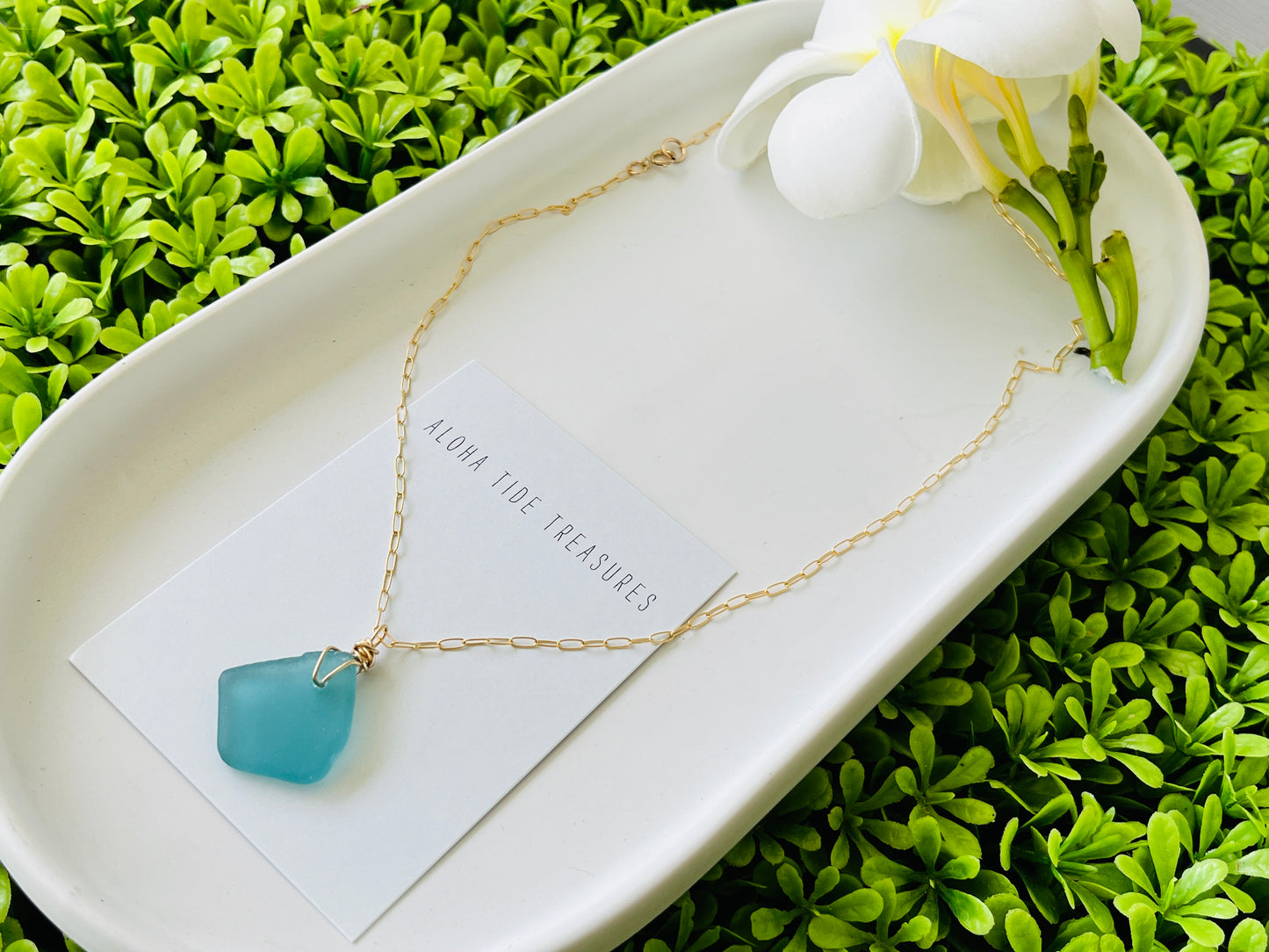 14K GF Blue Seaglass Necklace 18” - Stephanie