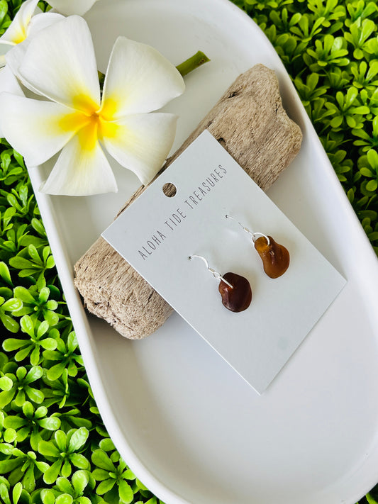 Sterling Silver Brown Sea Glass Earrings