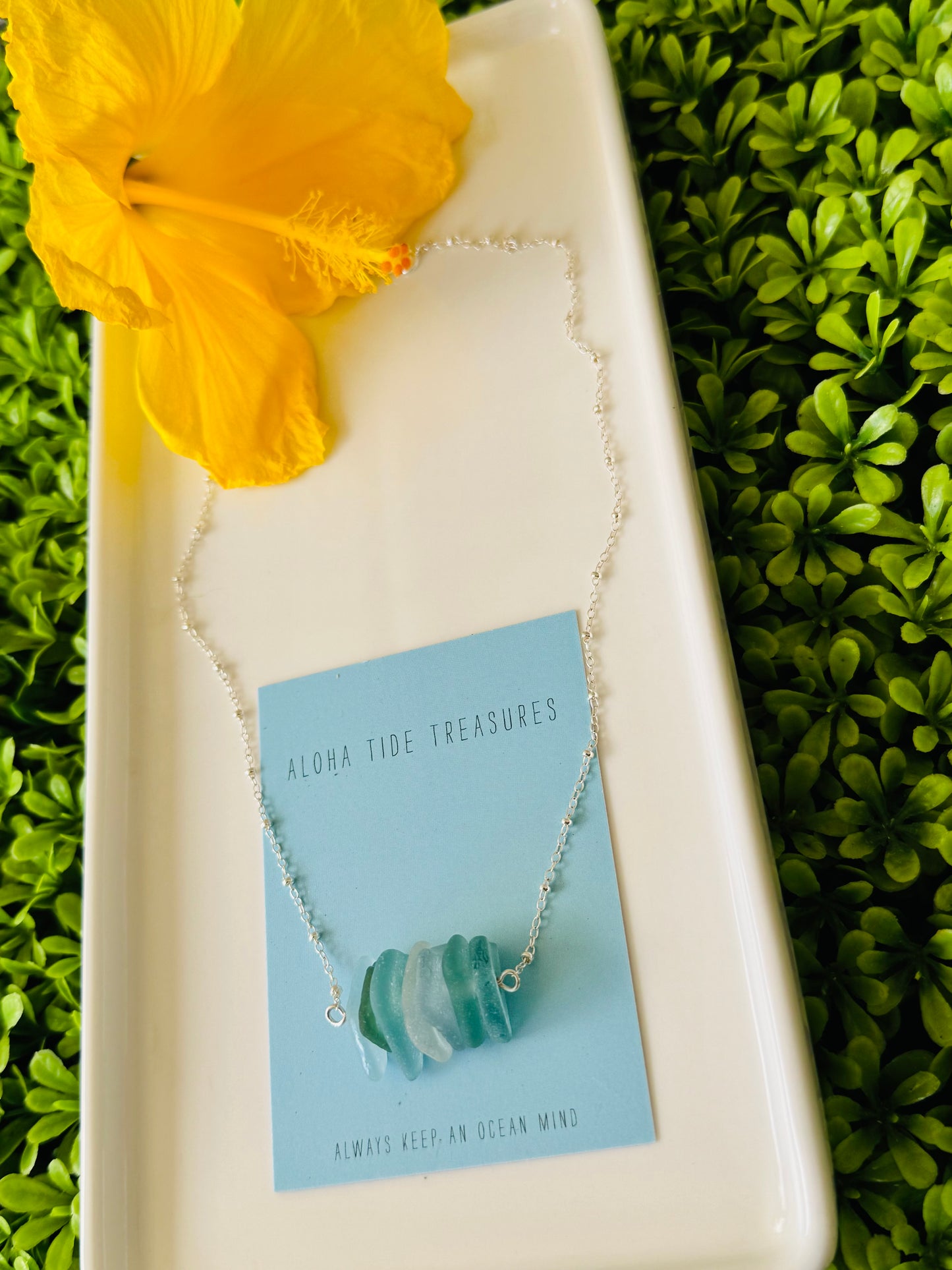 Sterling Silver Sea glass bar Necklace 16”