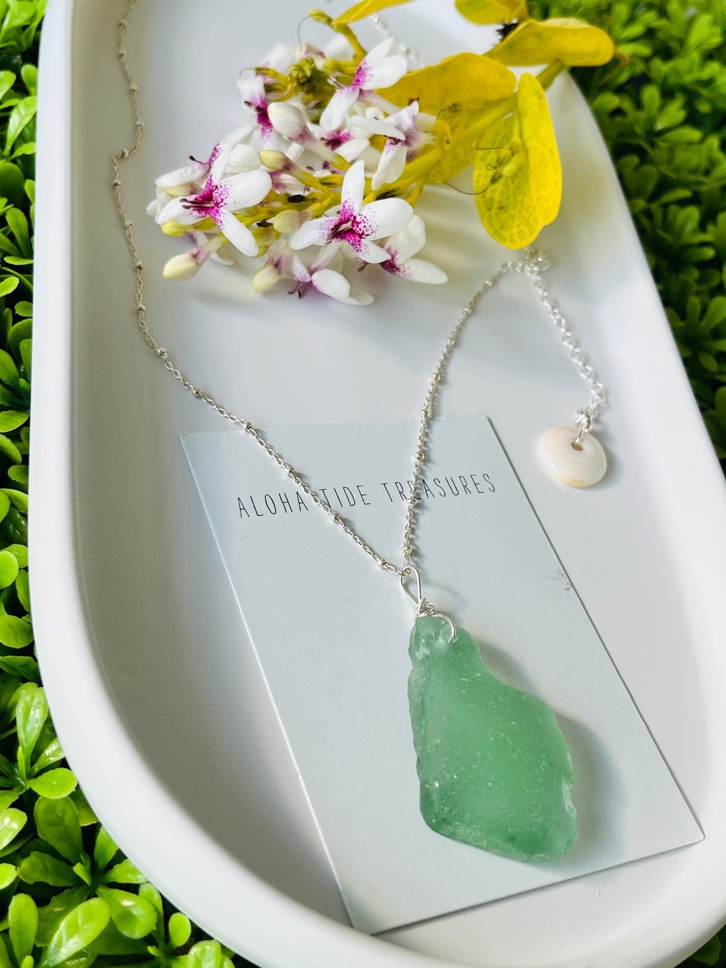 Sterling Silver Blue Sea Glass Necklace 18”