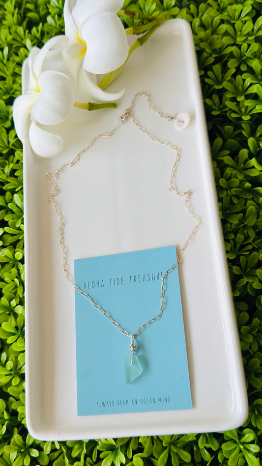Sterling Silver Blue Seaglass Necklace 18” - Danielle