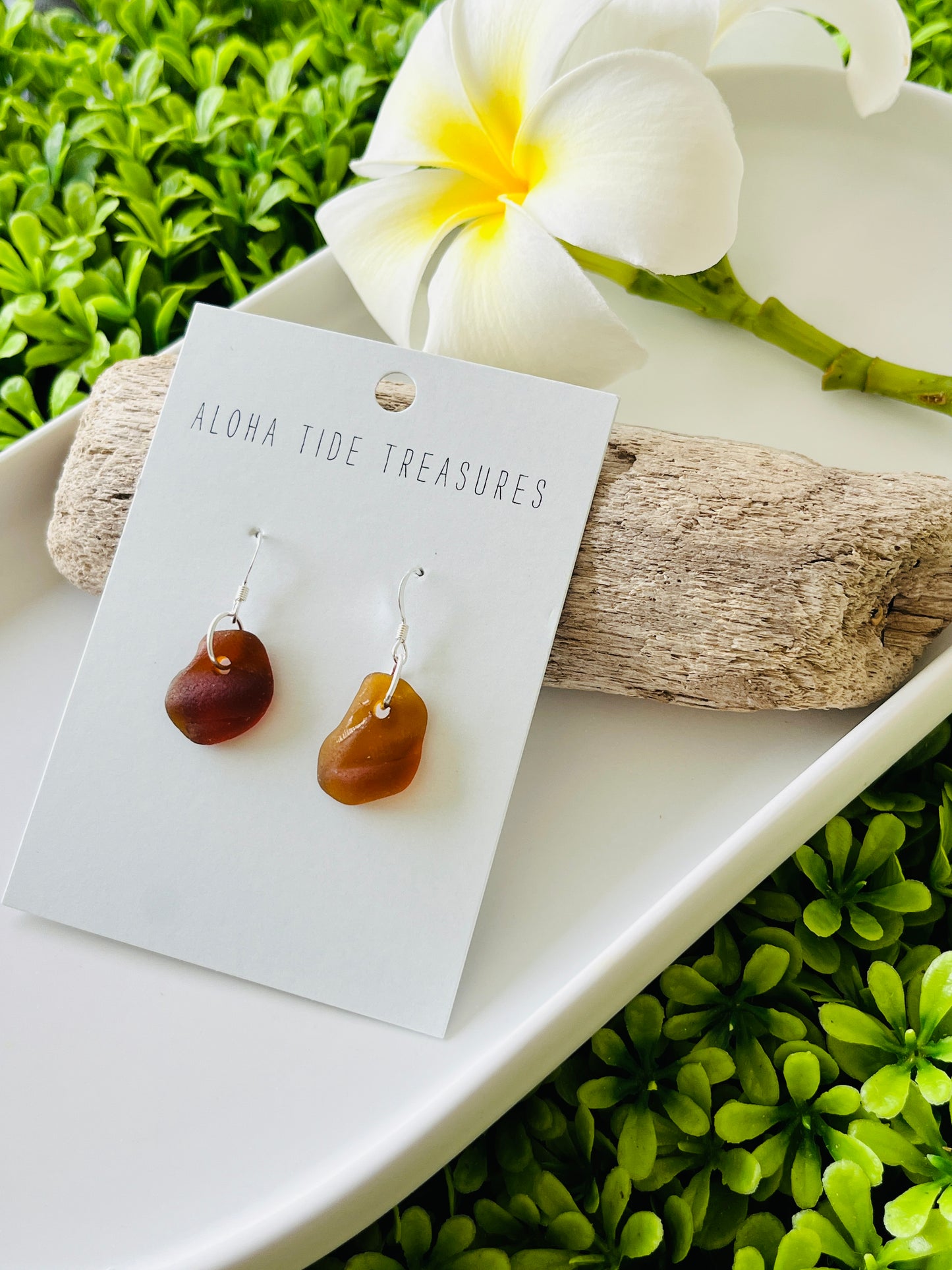 Sterling Silver Brown Sea Glass Earrings