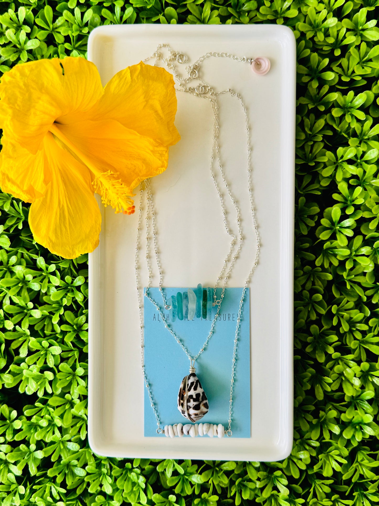 Sterling Silver Sea glass bar Necklace 16”