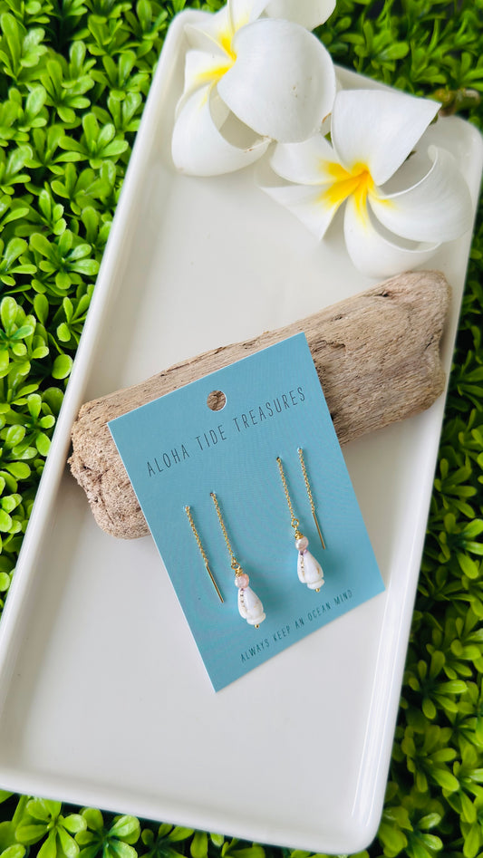 14K GF Pearl/Cone/Puka Threader Earrings