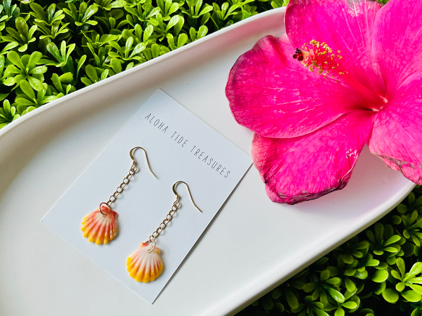 Dainty Sunrise Shell Dangle Earrings