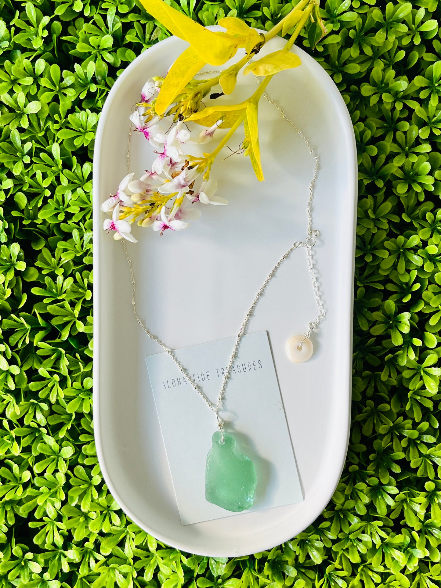 Sterling Silver Blue Sea Glass Necklace 18”