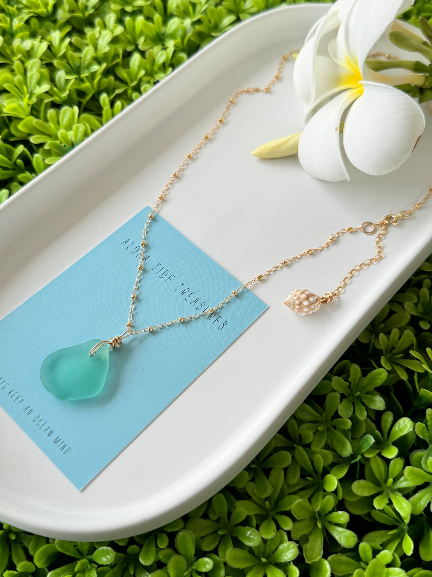 14K GF Blue Seaglass Necklace 18”