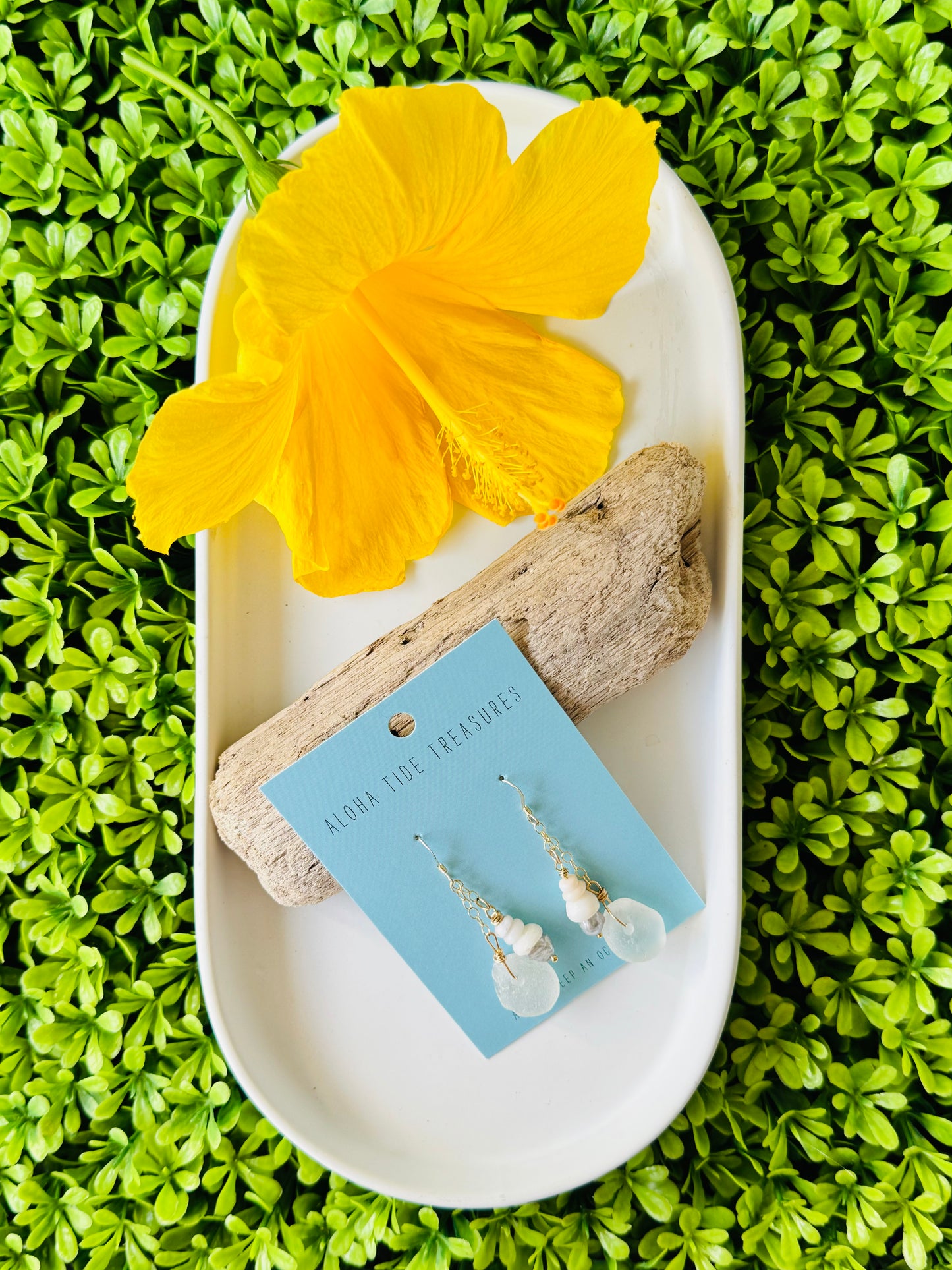 14K GF Seaglass/Puka/Pearl Dangle Earrings