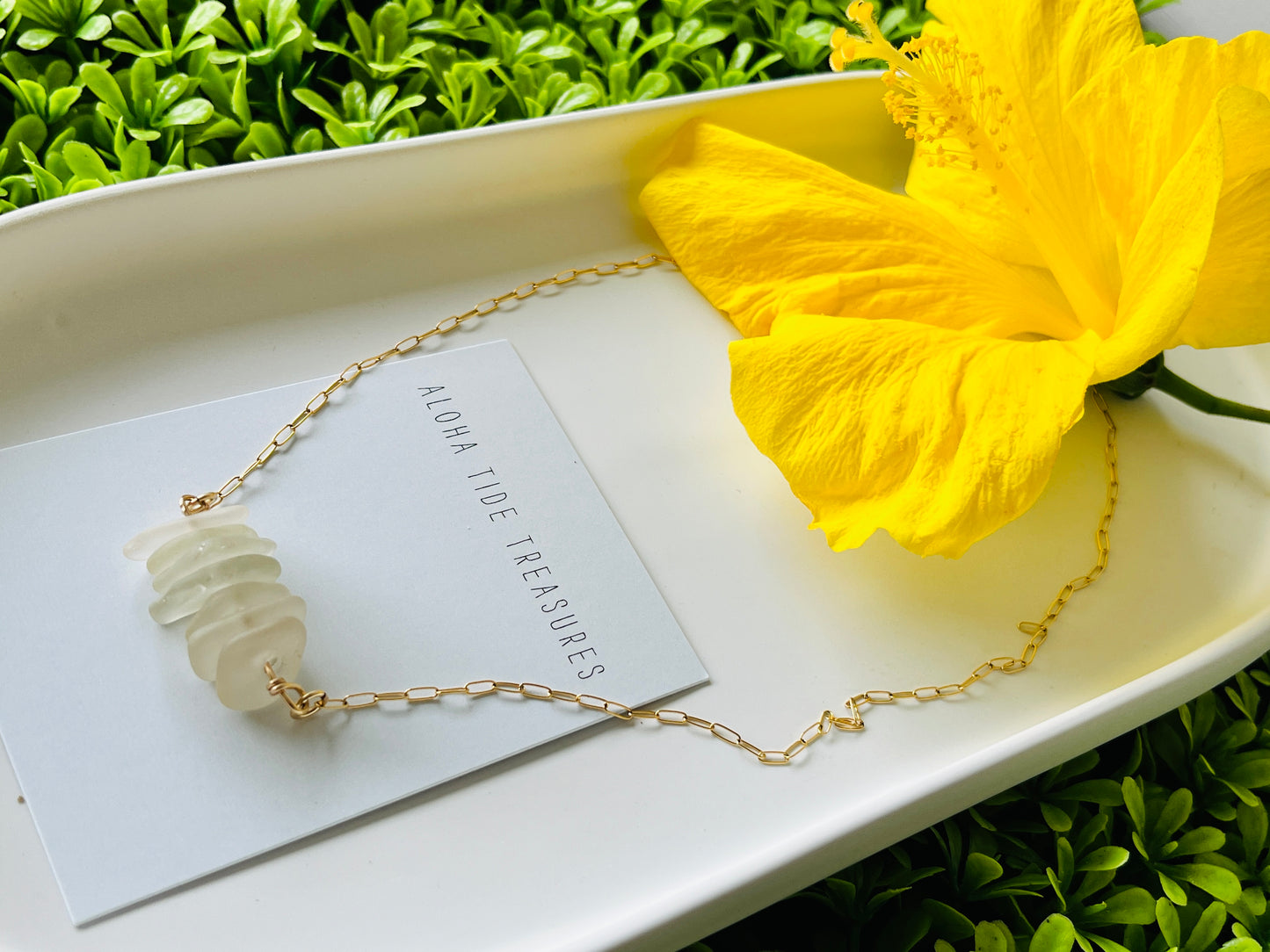14K GF Sea glass bar Necklace 16”