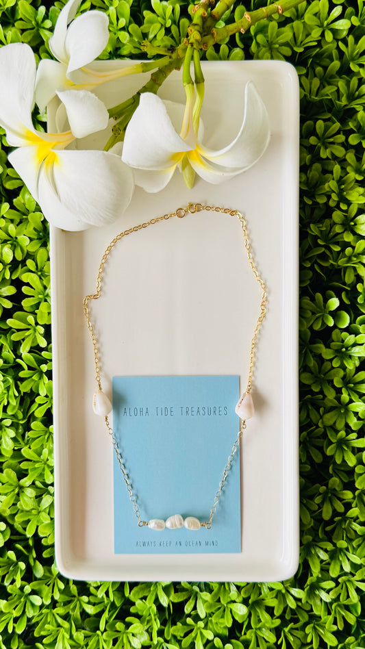 14K GF Cone/Pearl Necklace 16”