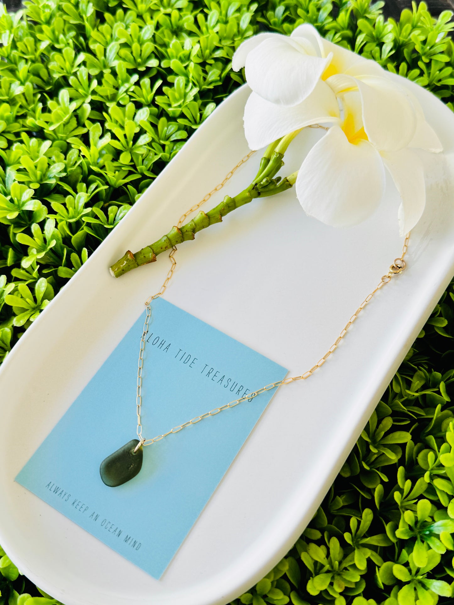 14K GF Mystic Green Seaglass Necklace 18”