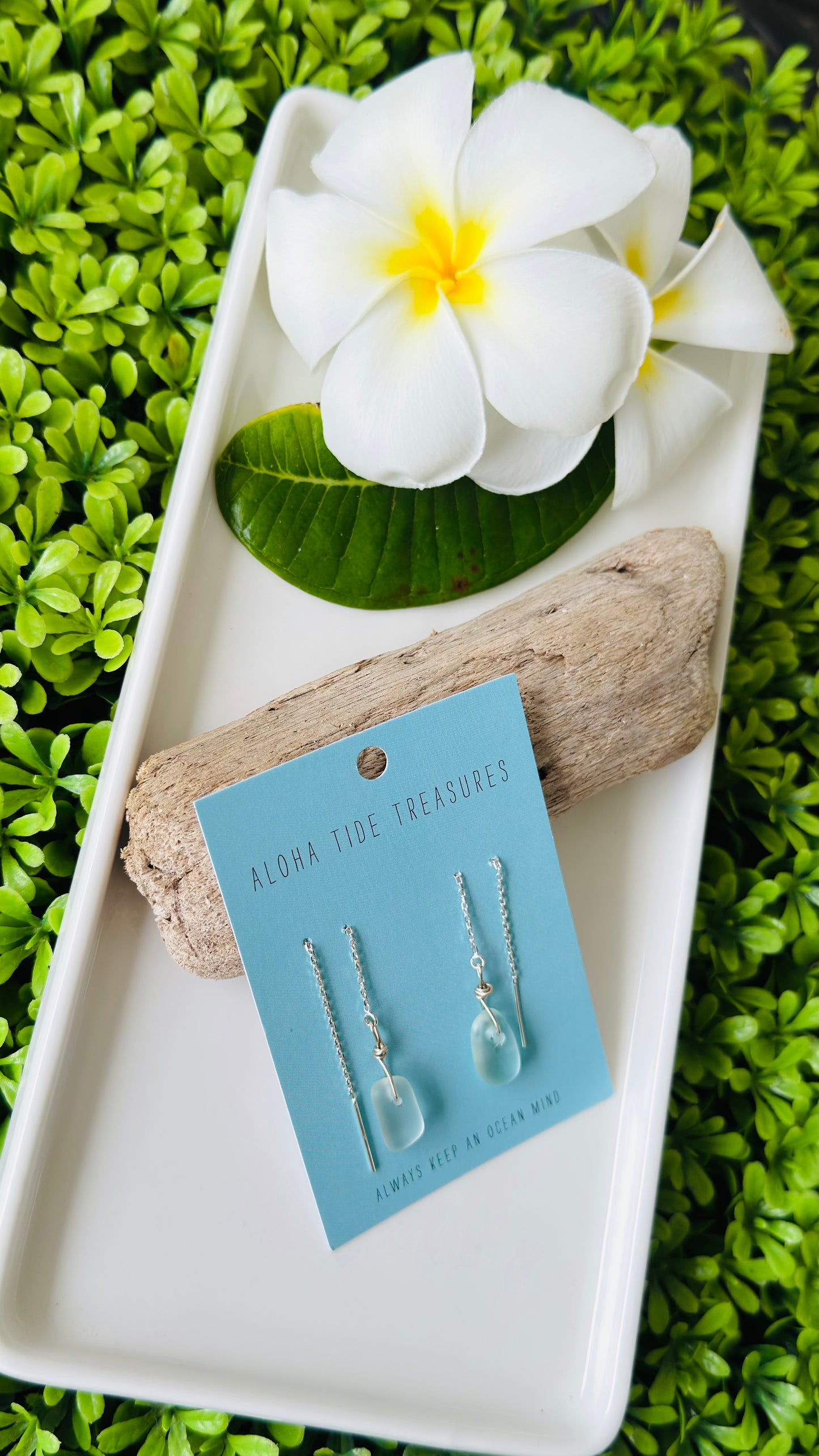 Sterling Silver White Seaglass Threader Earrings