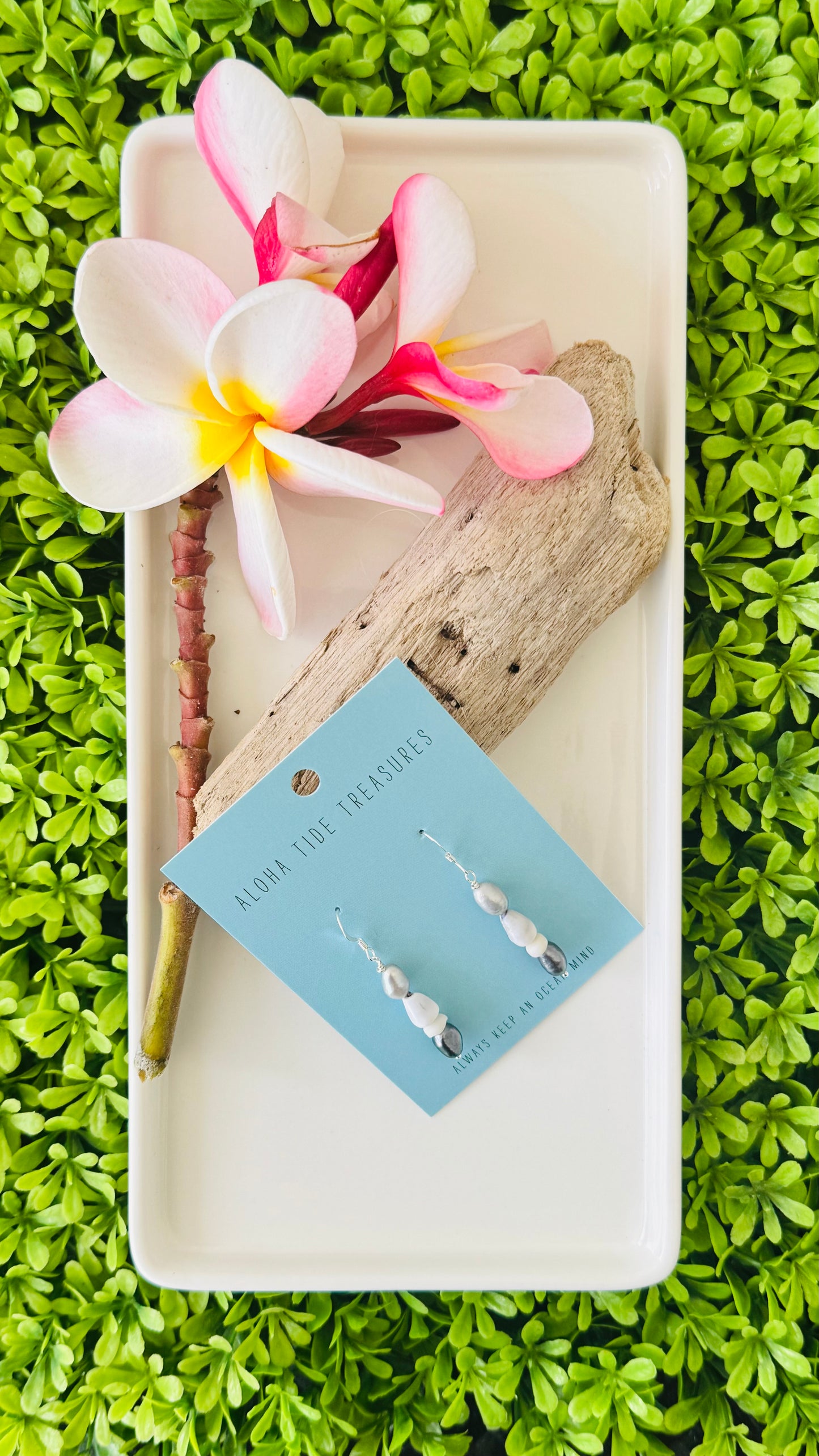 Sterling Silver Puka/Pearl Dangle Earrings- Rebecca