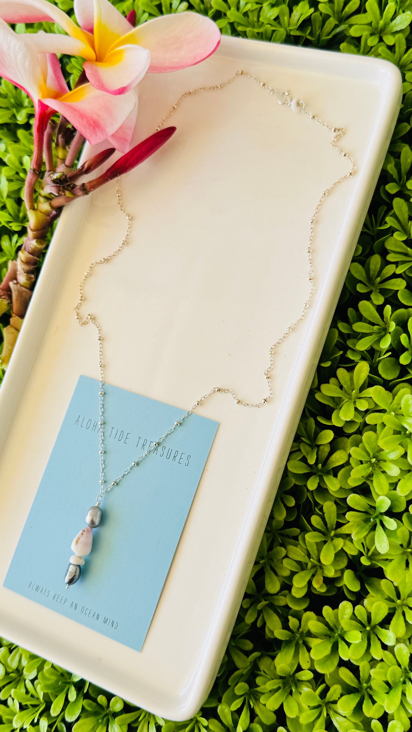 Sterling Silver Pearl/Puka Necklace 20” - Rebecca