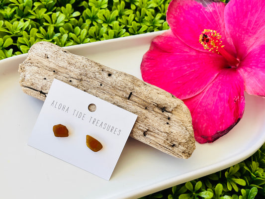 Sterling Silver Brown Seaglass Earring Studs
