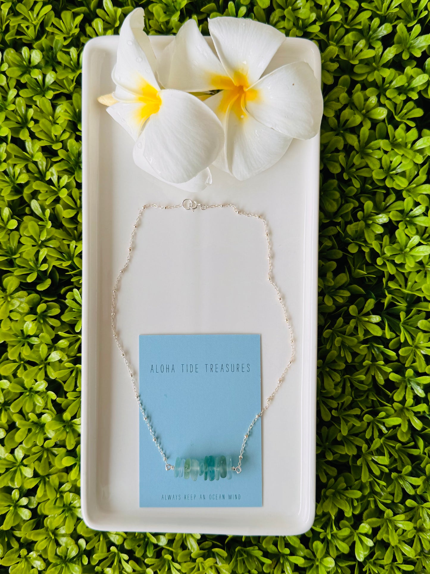 Sterling Silver Sea Glass bar Necklace 16” - Karla