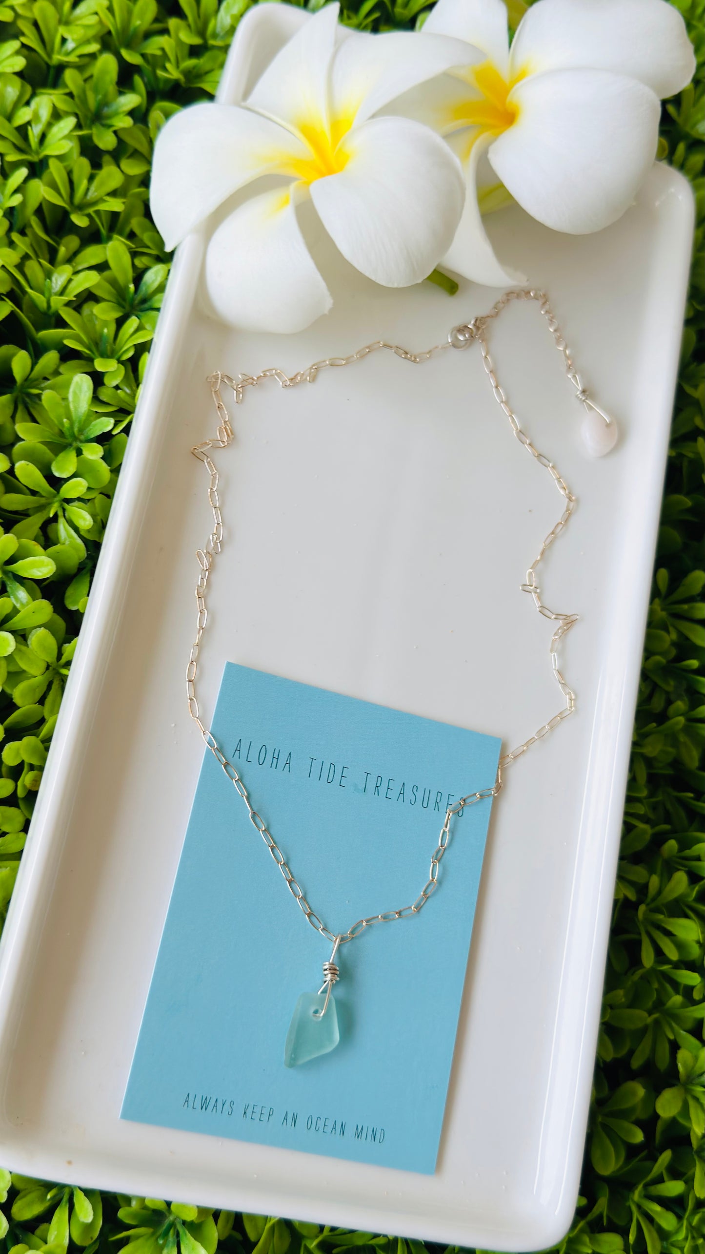 Sterling Silver Blue Seaglass Necklace 18” - Danielle
