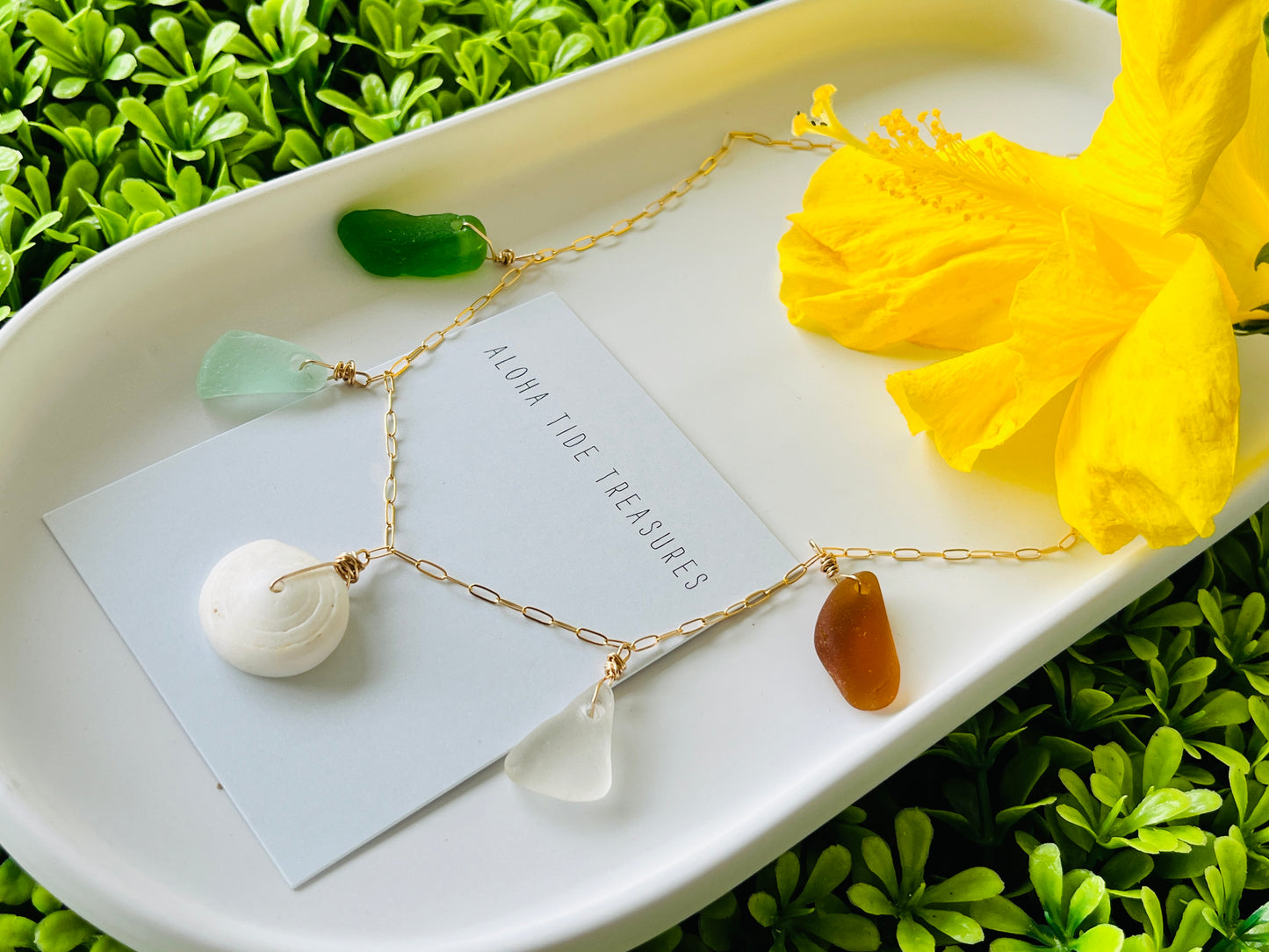 14K GF Dangle Necklace Seaglass