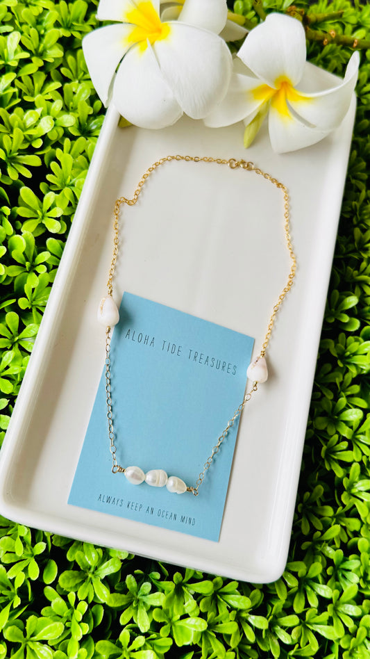 14K GF Cone/Pearl Necklace 16”