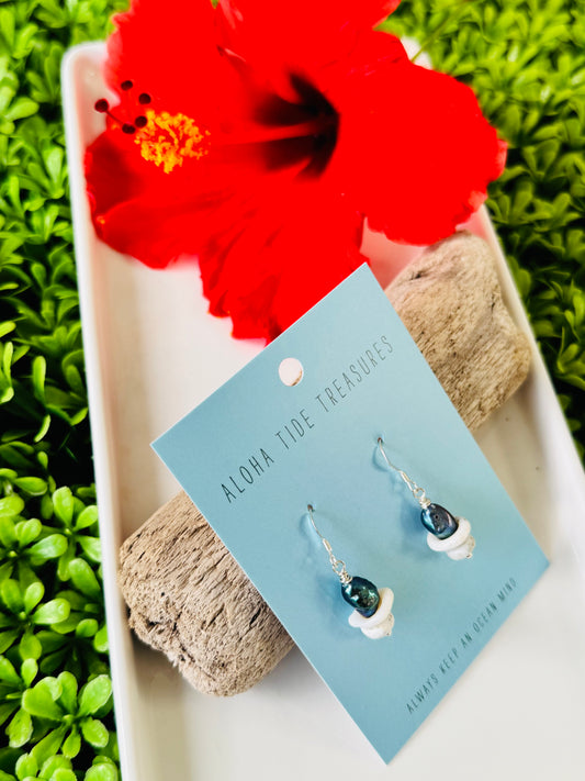 Sterling Silver Puka/Pearl Dangle Earrings