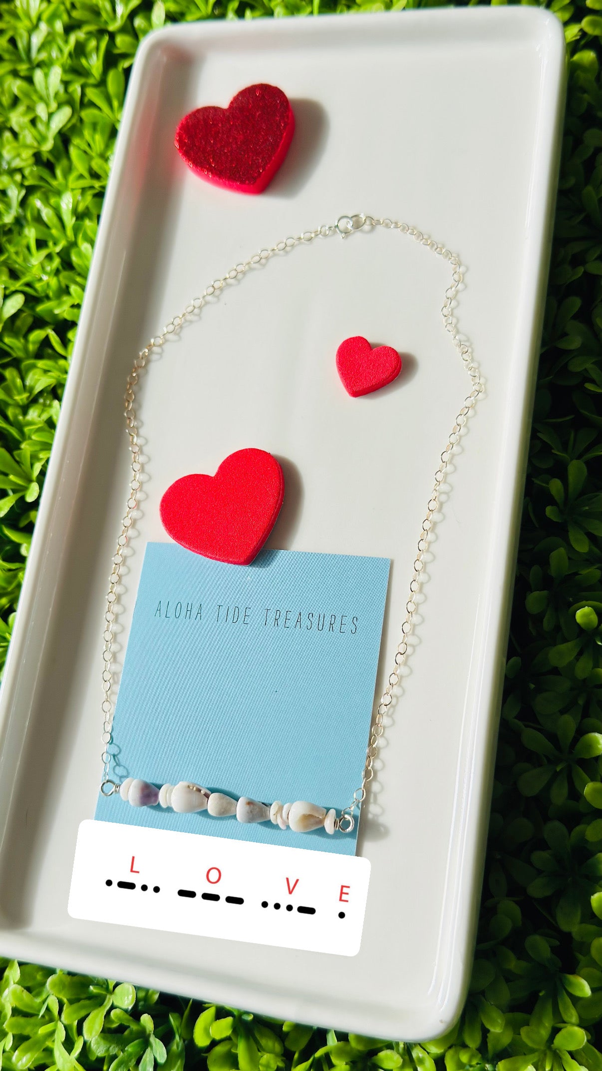 Sterling Silver Morse Love Bar Shell Necklace 16” Valentines