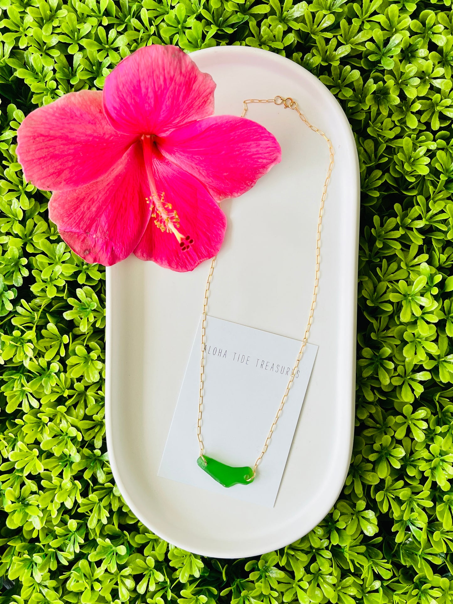 14K GF Green Sea Glass Necklace 17”