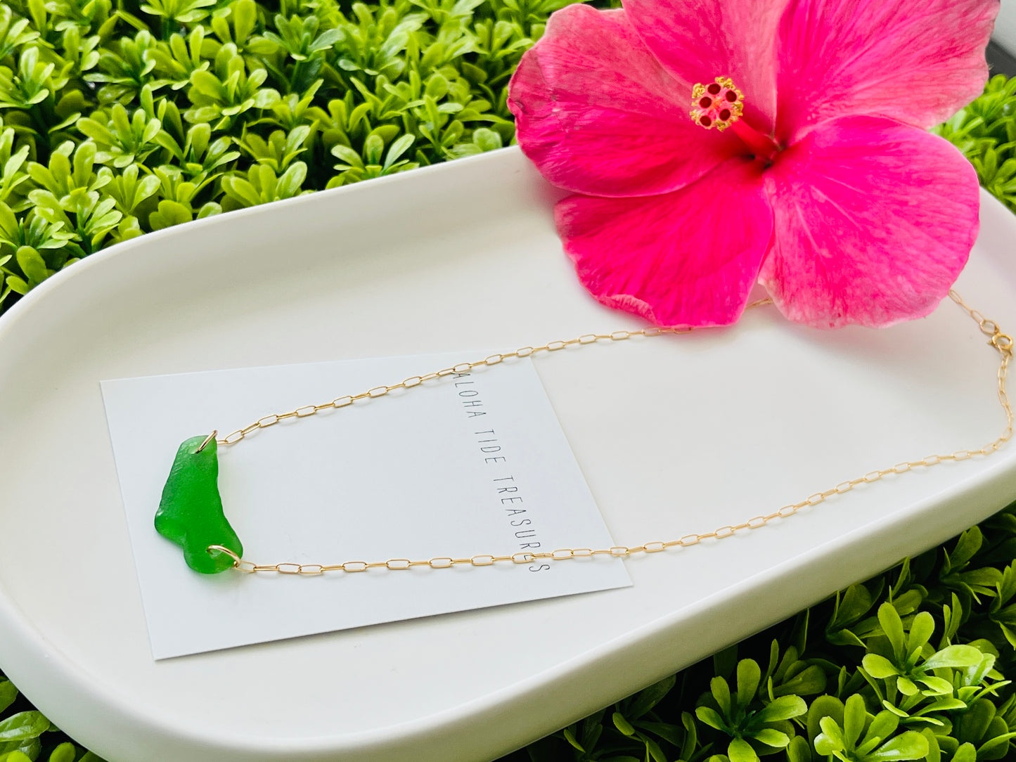 14K GF Green Sea Glass Necklace 17”