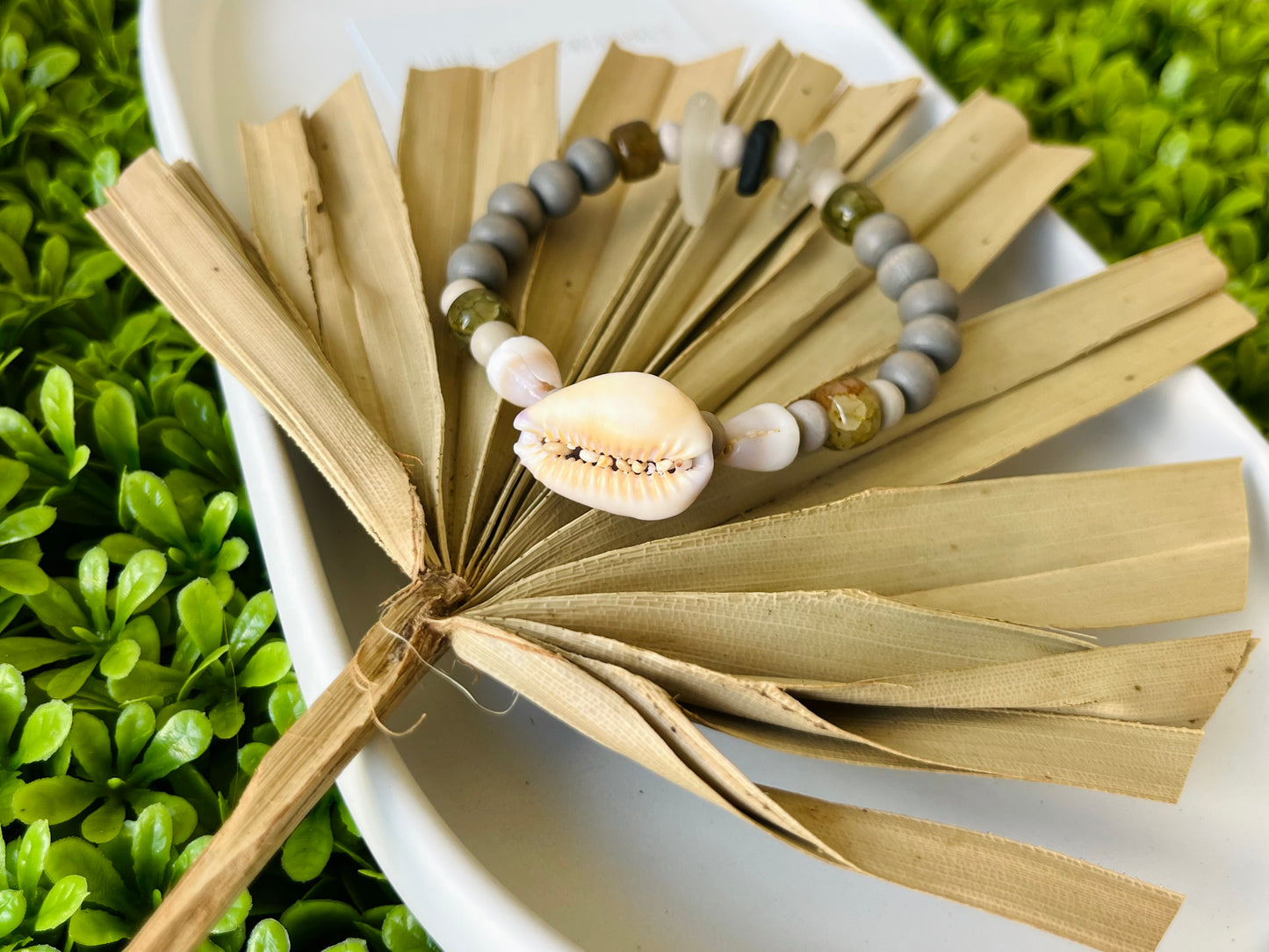 Cowrie & Sea Glass Bracelet