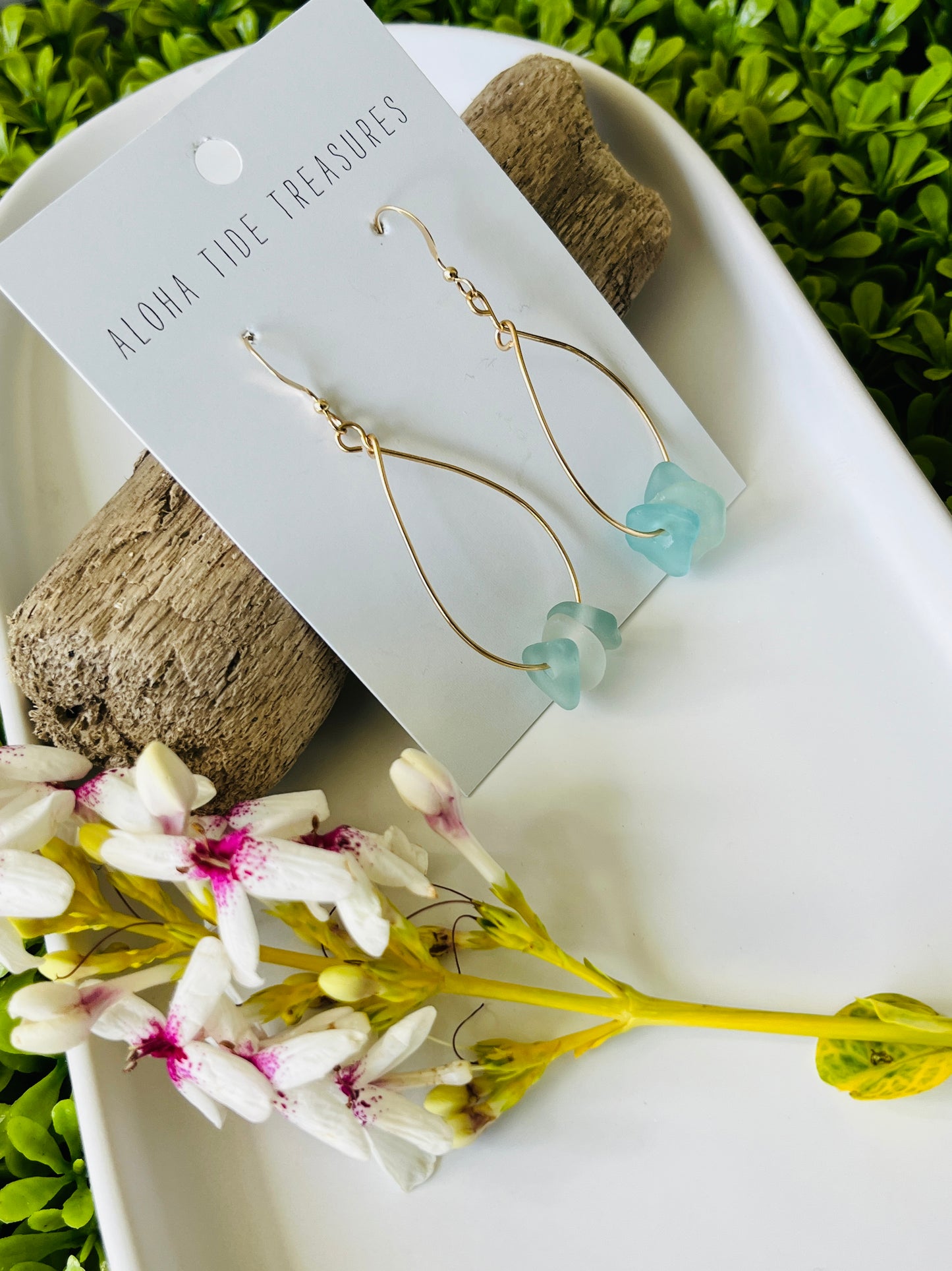 14K GF Sea Glass Teardrop Earrings