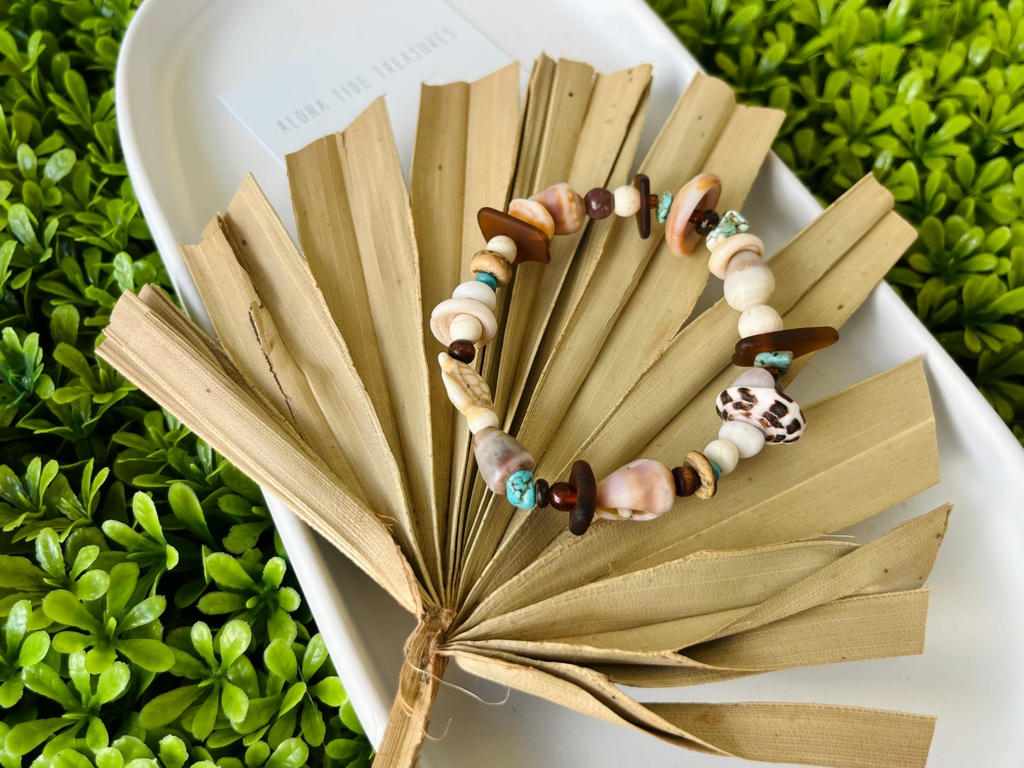 Honu Sea glass & shell bracelet