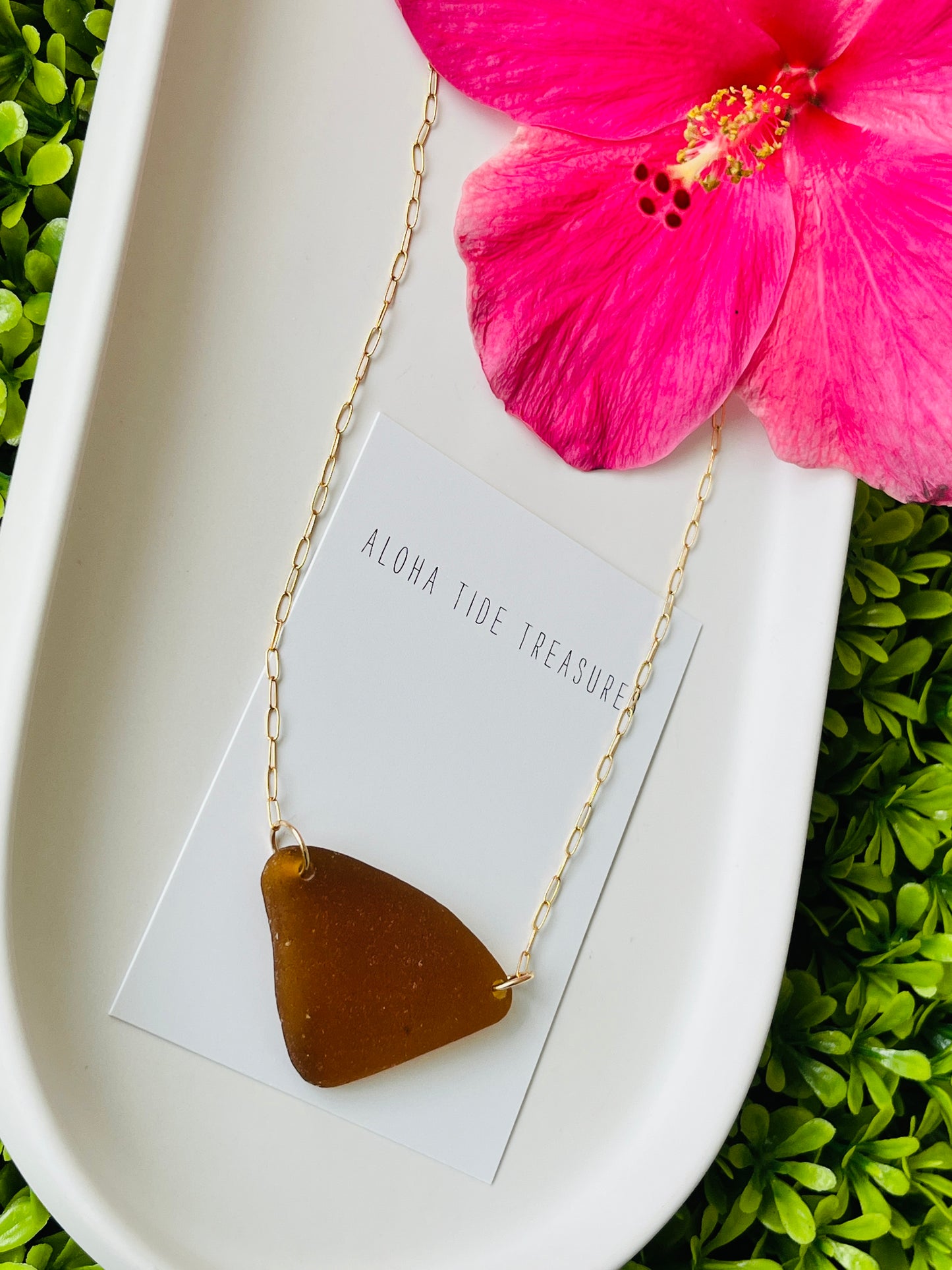 14K GF Brown Sea Glass Necklace 16”