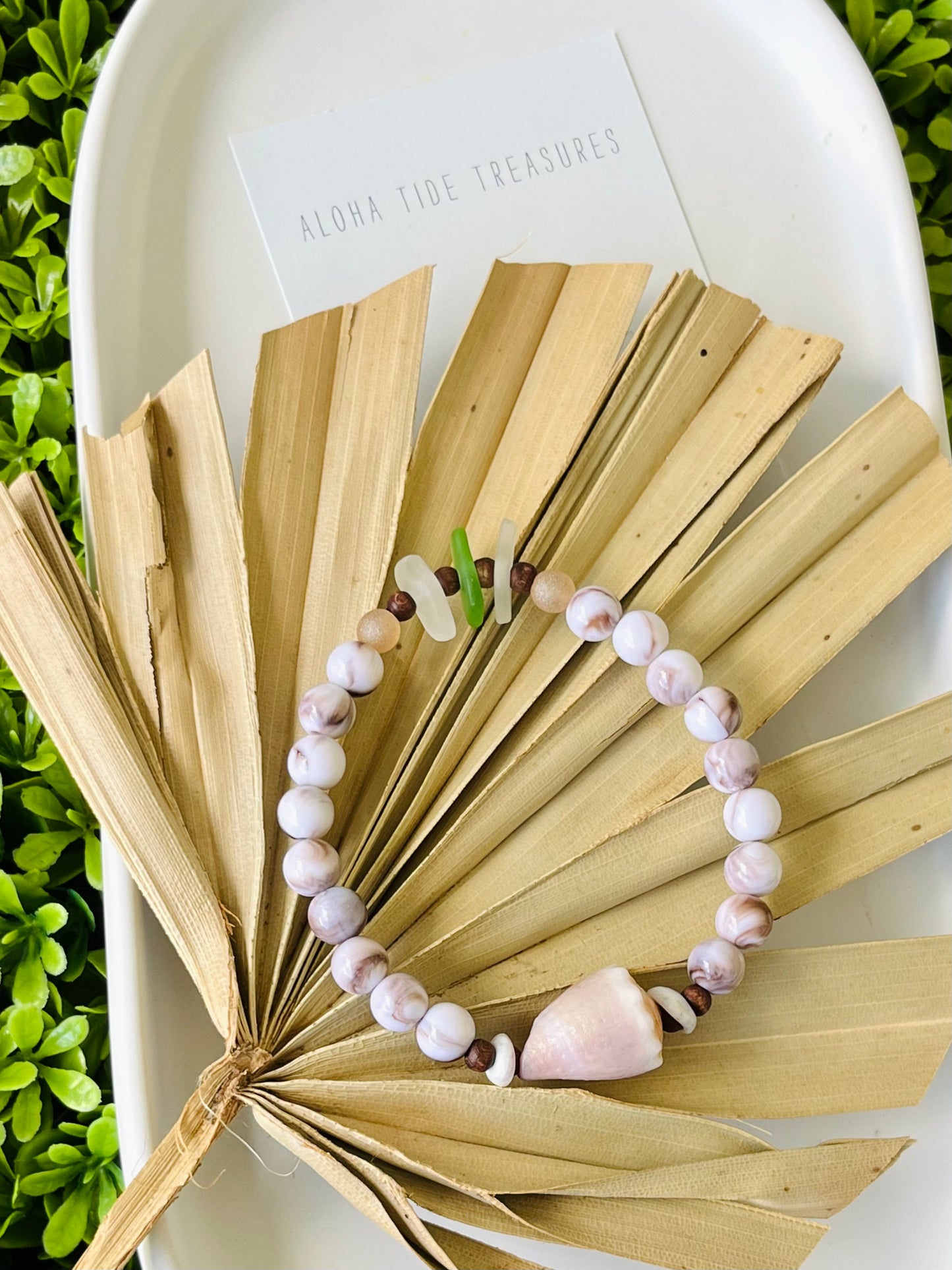 Sea glass and Cone shell bracelet