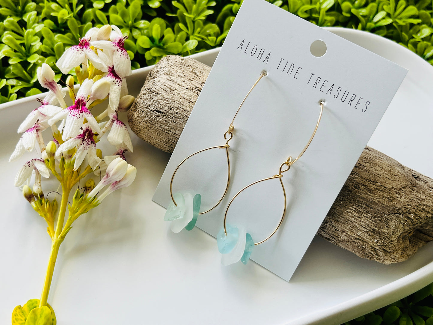 14K GF Sea Glass Teardrop Earrings