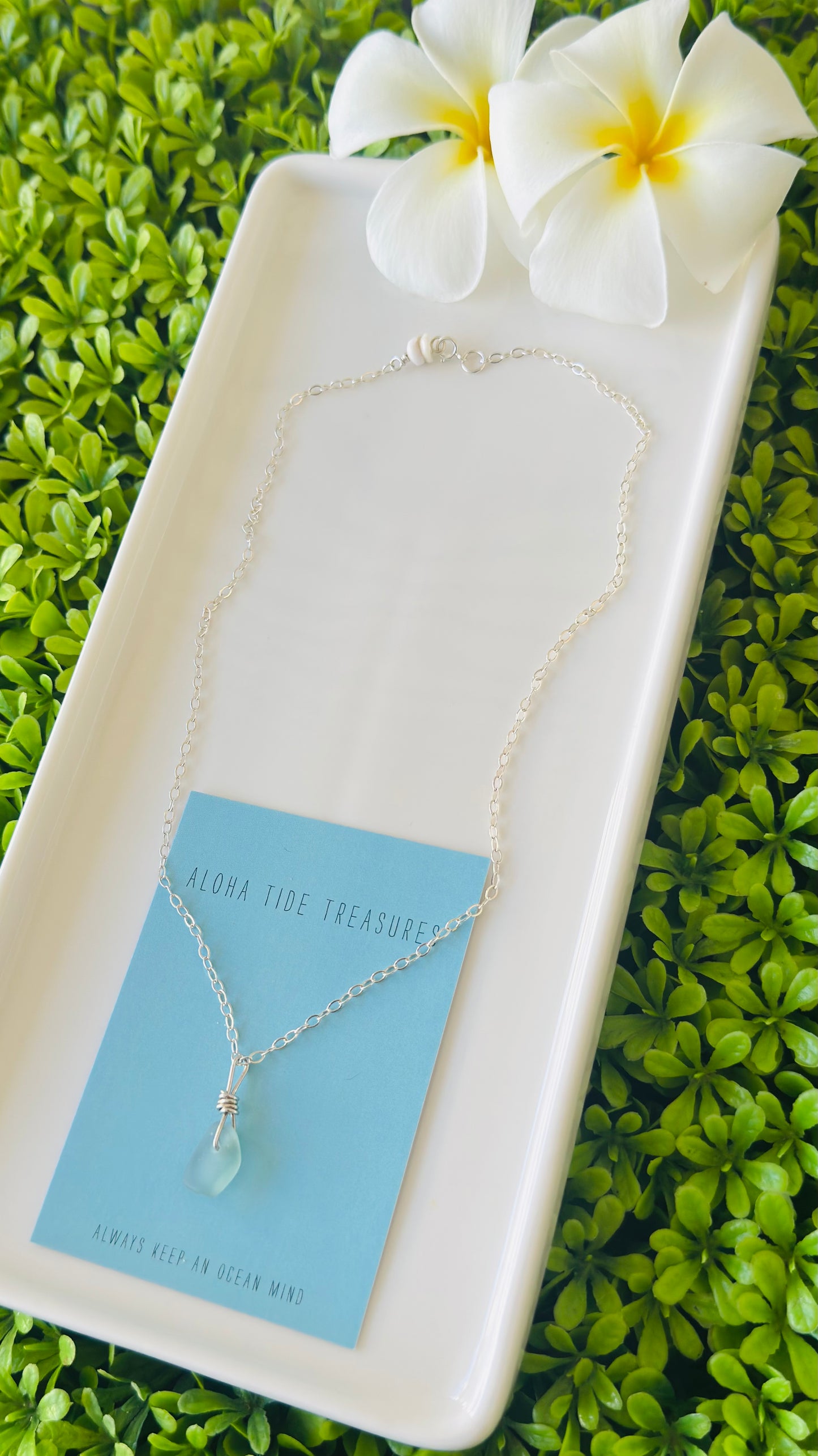 Sterling Silver Blue Sea Glass Necklace 16” - Nicole