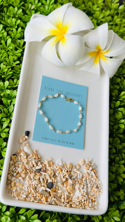 14K GF Dainty Pearl Bracelet 7”- Royalene